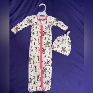 Free Birdees, dancing in my boots cowgirl ruffle newborn gown and knot hat set